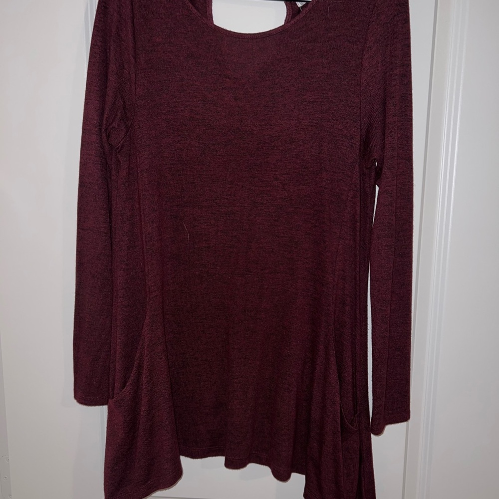 Maurices Long Sleeve Scoop Neck Tunic Top - Wine